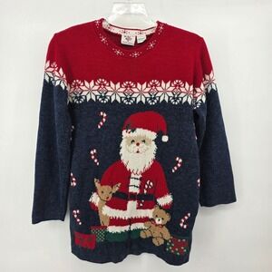 Ugly Christmas Sweater Womens Small Nutcracker Santa Reindeer Teddy Bear Holiday